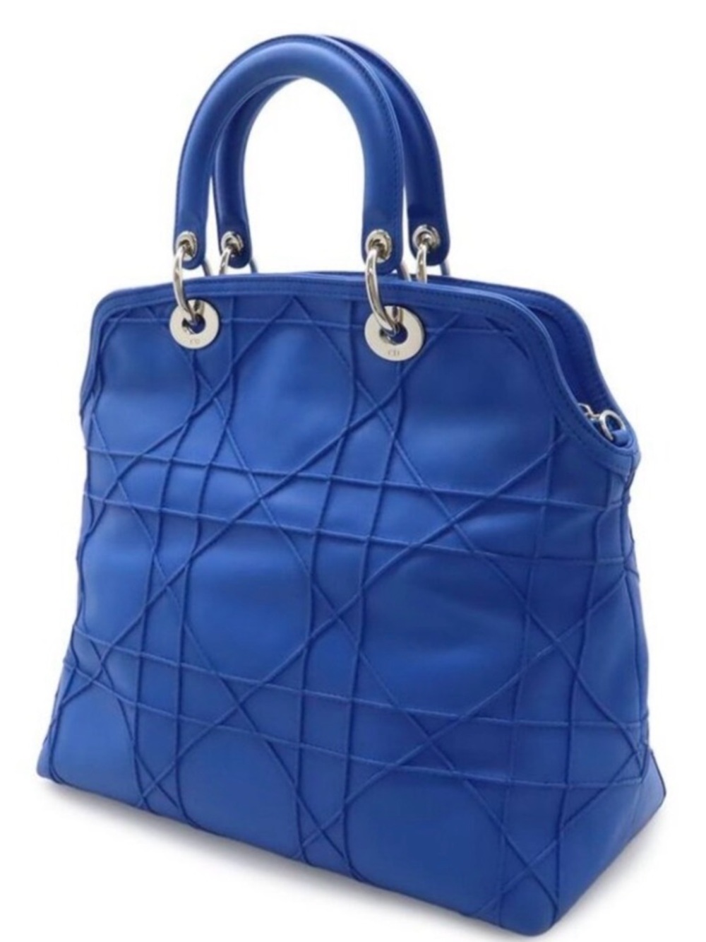 Dior Granville Cannage Tote Leather Blue Silver LIKE NEW AUTHENTIC - Picture 2 of 9